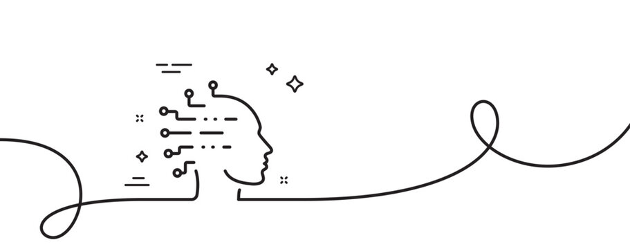 recommend clip art: Artificial intelligence line icon. Continuous one line with curl. Ai head sign. Robotic intellect symbol. Artificial intelligence single outline ribbon. Loop curve pattern. Vector
