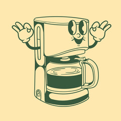 Vintage character design of espresso coffee maker