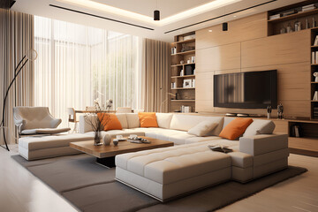 Fototapeta na wymiar Modern living room with sofa and furniture.