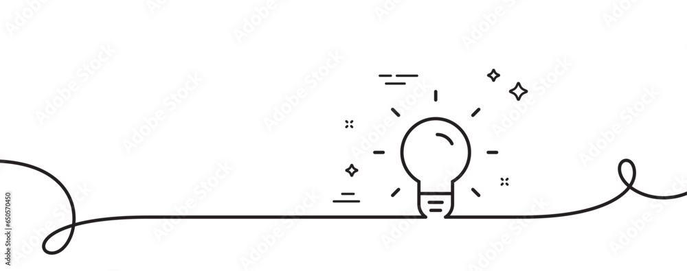 Poster light bulb line icon. continuous one line with curl. lamp sign. idea, solution or thinking symbol. l