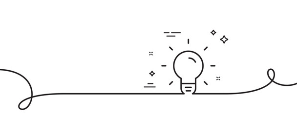 Light Bulb line icon. Continuous one line with curl. Lamp sign. Idea, Solution or Thinking symbol. Light bulb single outline ribbon. Loop curve pattern. Vector