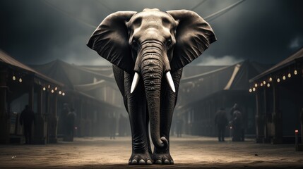 Elephant backstage at the circus. - obrazy, fototapety, plakaty