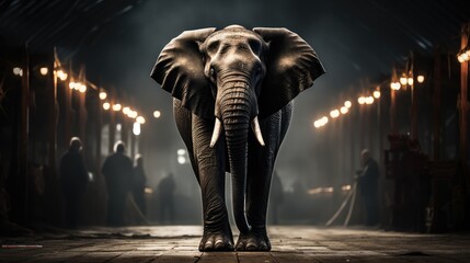 Fototapeta na wymiar Elephant backstage at the circus.