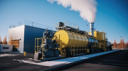 Fototapeta na wymiar Bioenergy plant utilizing organic waste to produce biogas for heating and electricity.