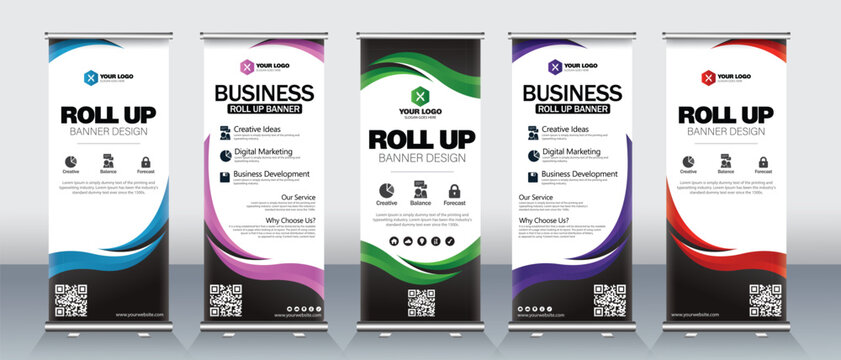 Roll up banner design for business events presentations stands marketing events with highlight colors for print