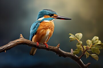 Beautiful bird, Common Kingfisher Alcedo atthis perching on a branch, Common Kingfisher Alcedo atthis perched on a branch, AI Generated