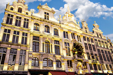 Fototapeta premium Historic building of the Grand Place in Brussels, Belgium at Christmas time. The House of Chaloupe D'or