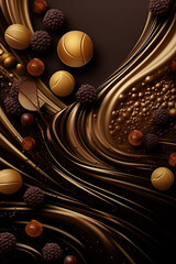 A gold and black wallpaper with a flower design like chocolate, Generative AI