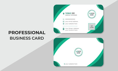 Simple and clean modern and minimalist business card design template for your business or yourself etc. with white and green colors.