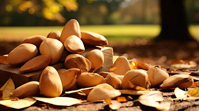 Herbst Impression mit N&uuml;ssen auf der Erde - Parnass