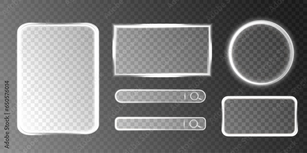 Aufkleber Set of glowing white frames with neon effect. For design and illustrations. Vector