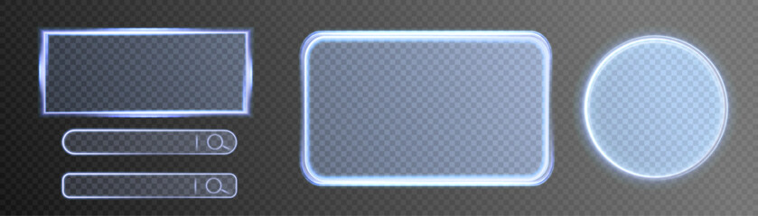 Set of glowing blue frames with neon effect. For design and illustrations. Vector
