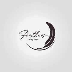 minimalist plumage logo, illustration of feather icon, design vector of quill © PyruosID