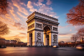 Fototapeta na wymiar Arc de Triomphe at sunset in Paris, France, Europe, Arc de Triomphe in Paris afternoon, AI Generated