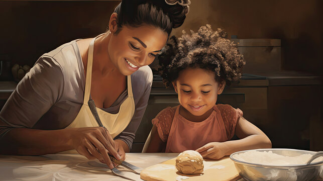 parent and child baking cookies