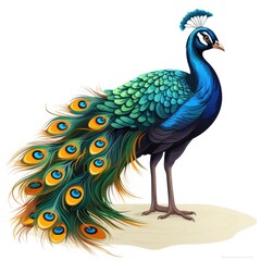 Obraz premium The beautiful peacock in cartoon style isolated on a white background