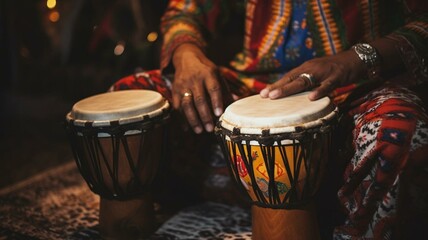 Hands playing bongo drums