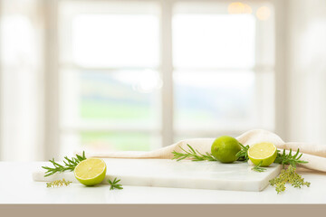 Stone platter for food display on table with lime slices
