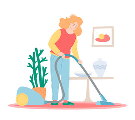 Vacuum the carpet - modern colored vector illustration