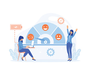 Low Stress level, good mood indicator.  Fully charged active girl. Mentally healthy employee. flat vector modern illustration 