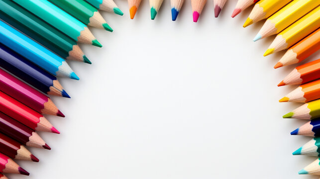 Colored pencils arranged with copy space for text, word, back to school and educational concept