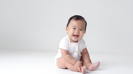 Capturing the Innocence of a Baby Laughing Joyfully on a Clean White Background
