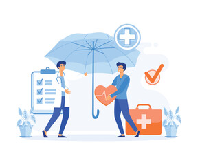Health Insurance concept, umbrella as a symbol of future health protection,  flat vector modern illustration  
