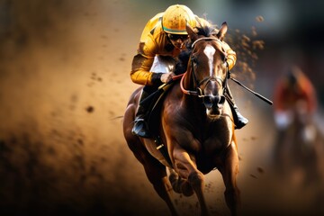 Jockey and Racing Horse at the Racetrack