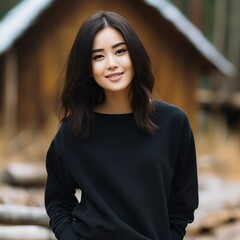 Illustration of a fashion couple portrait with plain hoodie mockup,  AI generative.