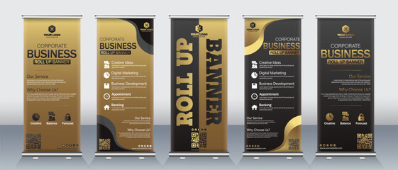 Luxury roll up banner design for events, business meetings, hotel events, weddings - obrazy, fototapety, plakaty