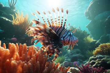 small fish live in coral reefs photography Made with Generative AI - obrazy, fototapety, plakaty