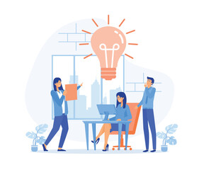 Innovation, improving career, business start concept. People searching for new ideas and decisions rising career to success, flat vector modern illustration