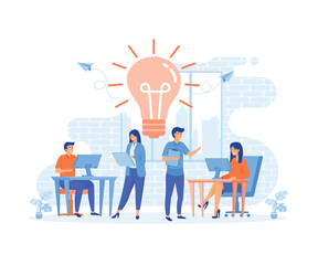 online assistant at work. searching for new ideas solutions, working together in the company, brainstorming, flat vector modern illustration 