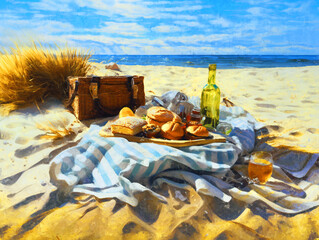 Picknick on Beach in Summer. Baltic sea