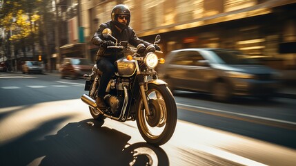 Man riding a classic motorbike, AI generated Image