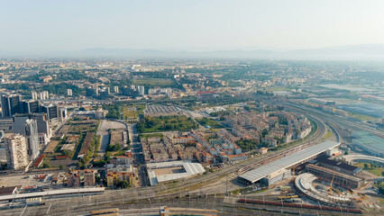 Naples, Italy. Panorama of the city overlooking the industrial area. Daytime, Aerial View