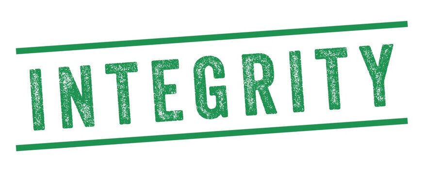 Integrity Green Watermark Stamp isolated on white background. Text caption between parallel lines with grunge design style.