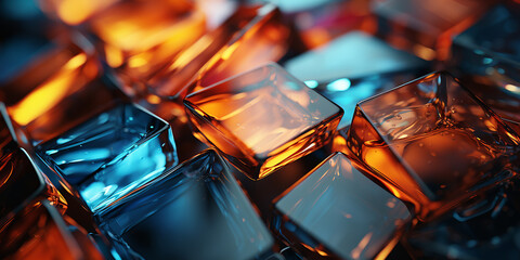 Abstract  background with transparent cubes. Glass colorful translucent cubes close-up