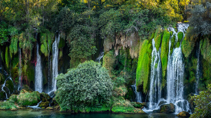 Beautiful view on Kravica waterfall in Bosnia and Herzegovina - obrazy, fototapety, plakaty