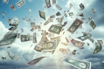 10 euro bills scattered in the air. money inflation concept. - obrazy, fototapety, plakaty