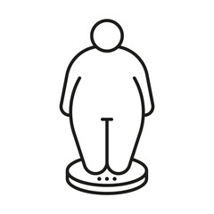 Measure body of person on scales, control weigh obese line icon. Fat figure and big size man. Vector illustration