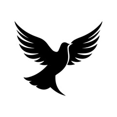 Naklejka premium Black pigeon silhouette, dove of peace. Russian Ukrainian military conflict symbol sign. Dove silhouette. Vector hand drawn illustration for world peace. Black bird, isolated on white background.