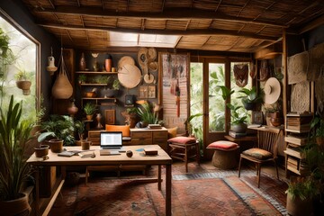 Obraz na płótnie Canvas An Eclectic Backyard Home Office of Warmth and Artistry