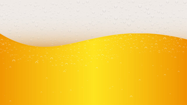 Large yellow wave beer background with bubbles. Vector Illustration