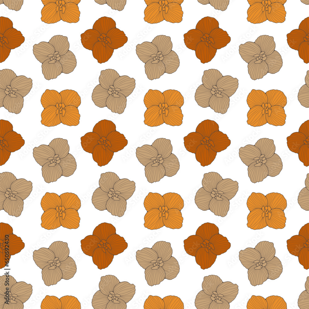 Poster autumn seamless pattern with delicate orange flowers on a white background. vector pattern for child