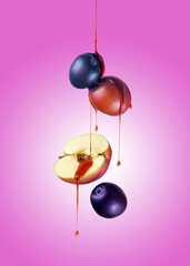 Fruts composition with pouring cherry syrup