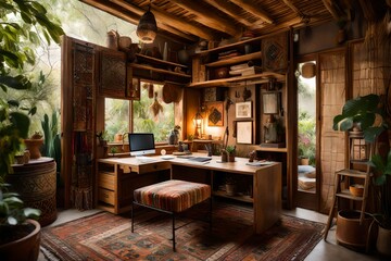 An Eclectic Backyard Home Office of Warmth and Artistry