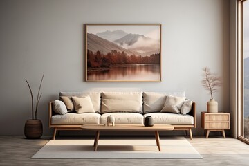 Mock up modern interior sofa in living room, empty wall