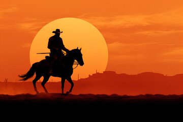 horse and cowboy silhouette at sunset