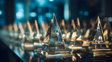 Modern Glass Trophies for corporate awards ceremony photography 